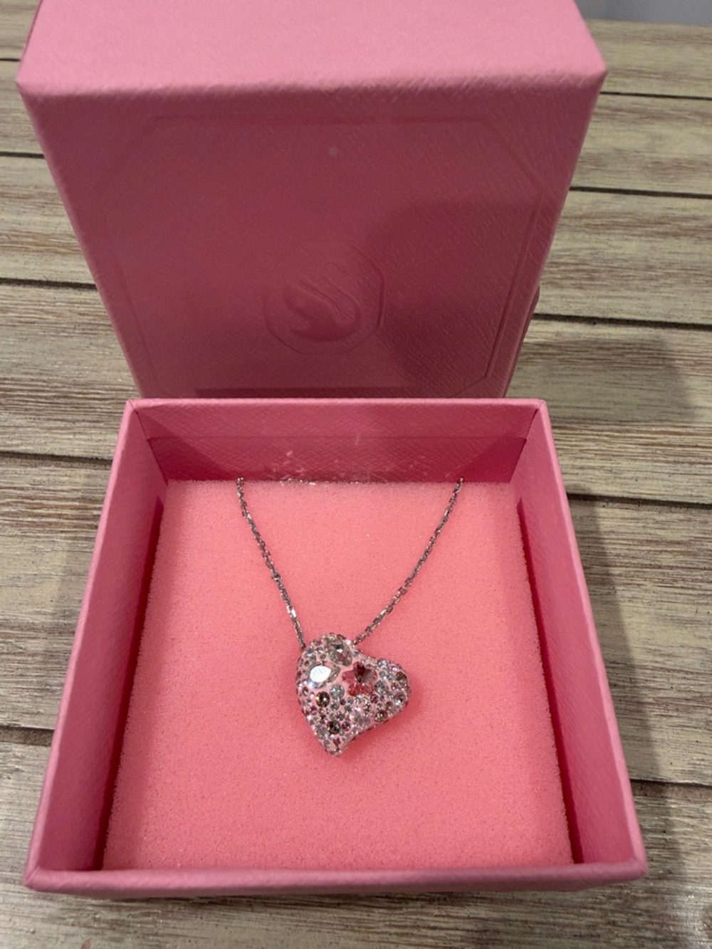 Swarovski Silver Heart Pendant Necklace with Pink Crystals